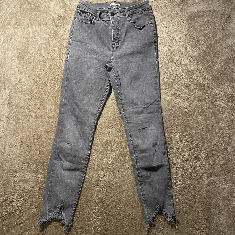 Good American Good Legs Crop Chewed Hem Womens 6 / 28 Gray Black 153 High Rise